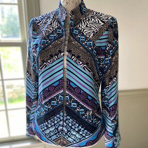 Chico's Womens Open Front Cardigan Jacket Size 0 Purple Blue Animal Print NWT